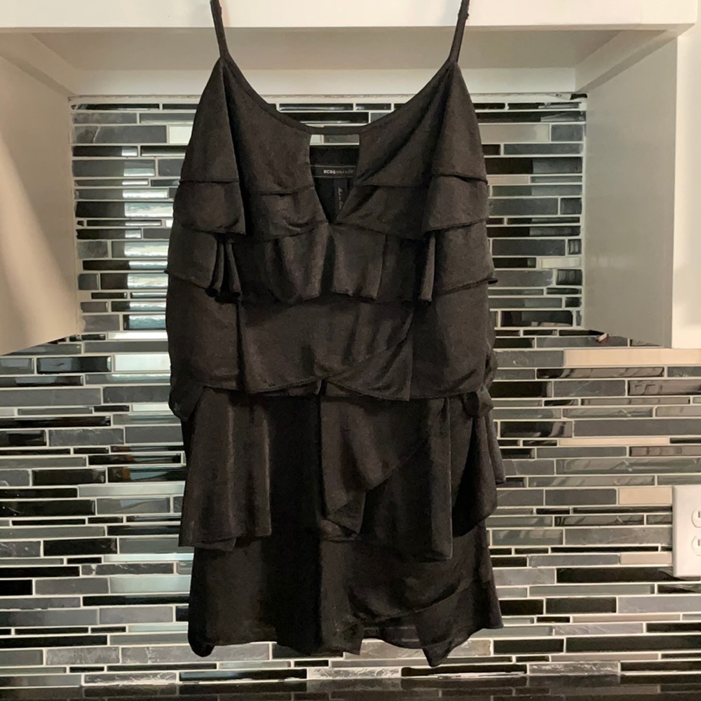 BCBG ruffle blouse with cutout front design